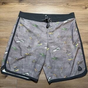 PRANA HIGH SEAS BOARD SHORTS SWIM TRUNKS MENS 34 Brown Black